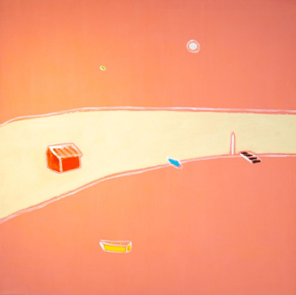 Abstract Painting Pat Service - Peach Square - paysage abstrait, coloré, expressif, acrylique sur toile
