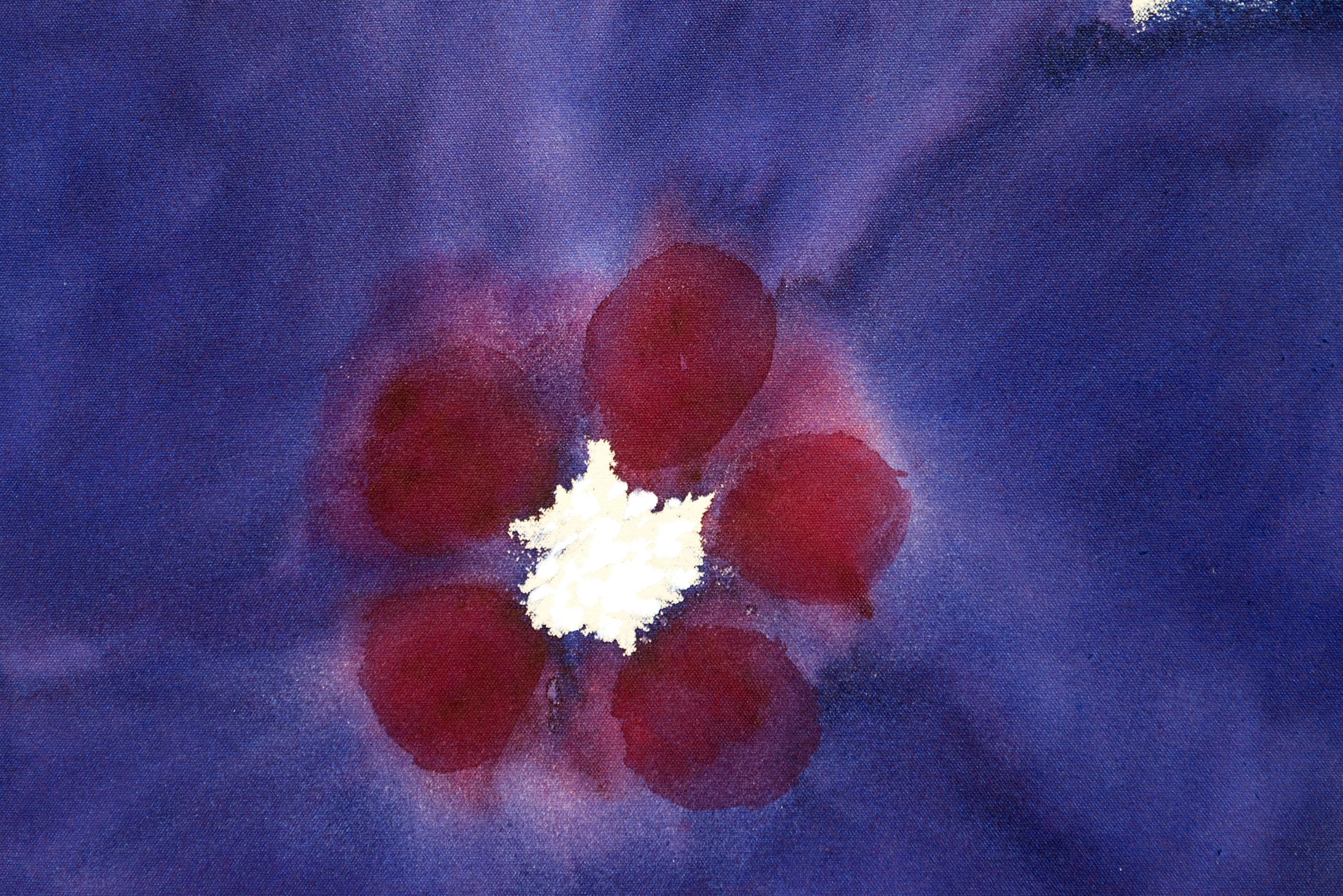 Purple Rain - zeitgenössisch, minimalistisch, abstrakt, floral, Acryl auf Leinwand (Violett), Still-Life Painting, von Pat Service