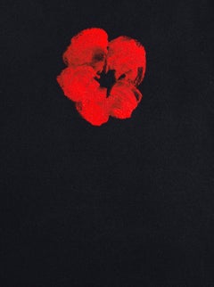 Red on Black - dark, expressive, abstracted florals, acrylic on canvas