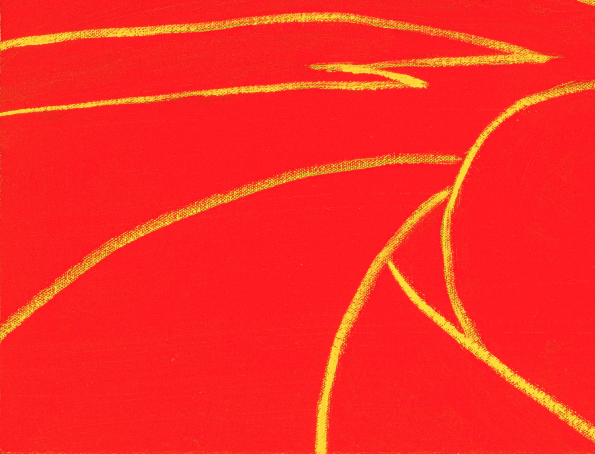 Red Route - paysage abstrait, chaleureux, vibrant, minimaliste, huile sur toile - Painting de Pat Service