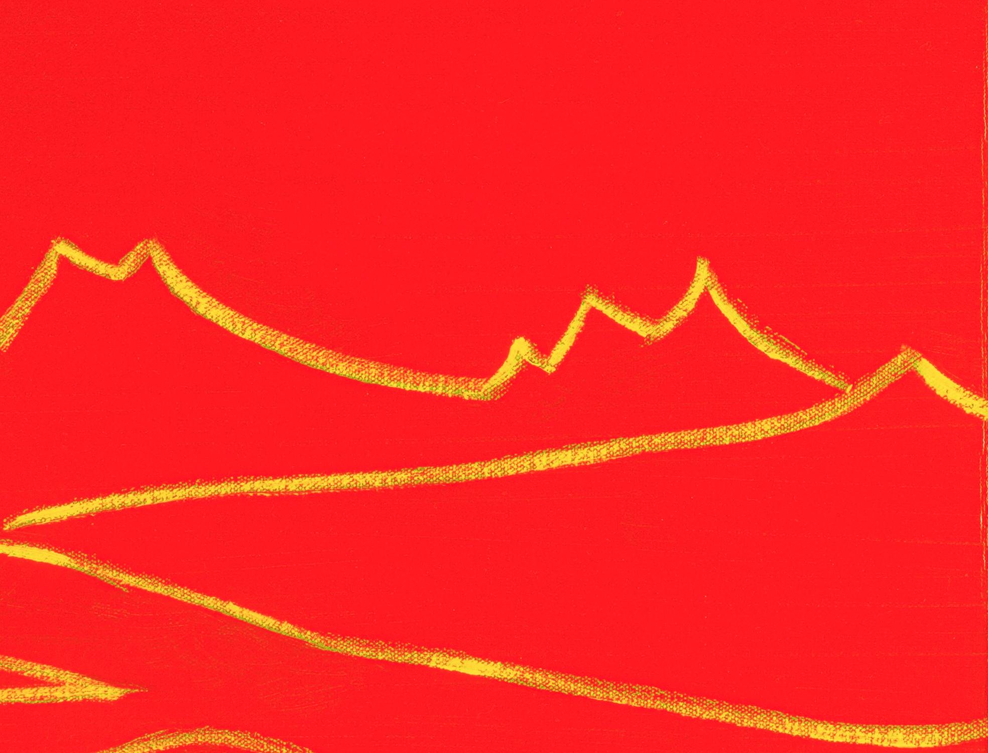 Red Route - paysage abstrait, chaleureux, vibrant, minimaliste, huile sur toile - Contemporain Painting par Pat Service