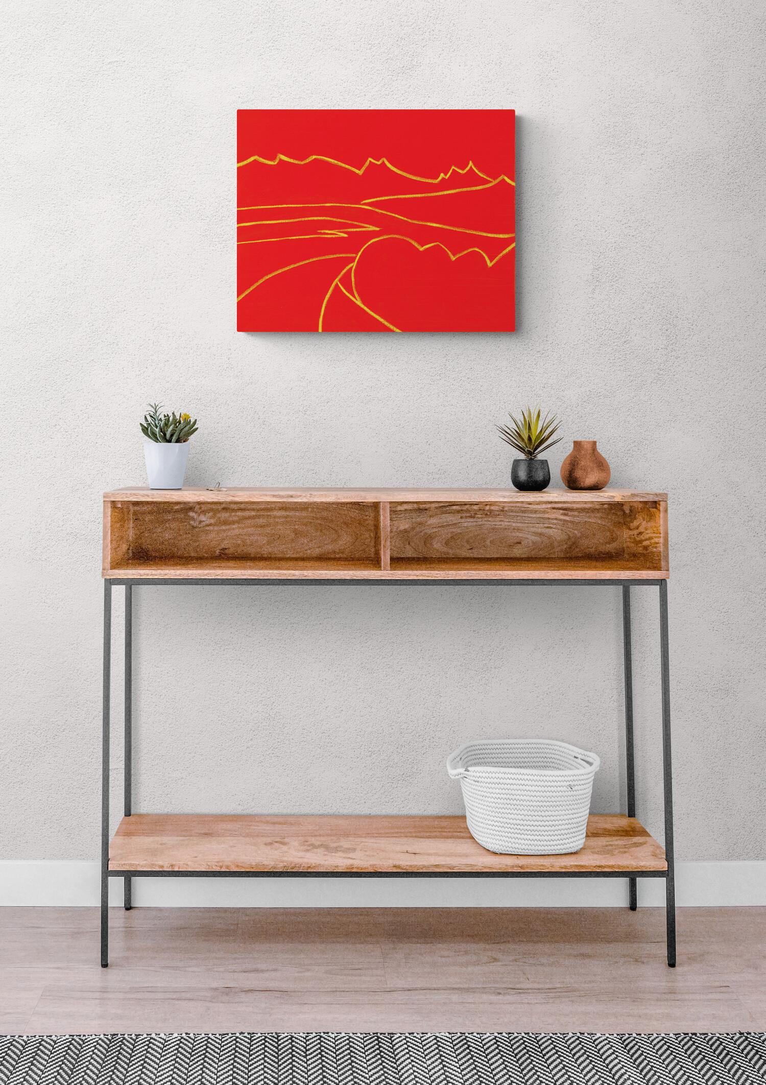 Red Route - paysage abstrait, chaleureux, vibrant, minimaliste, huile sur toile 1