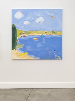 Return - bright, colorful, minimalist, abstracted landscape, acrylic on canvas