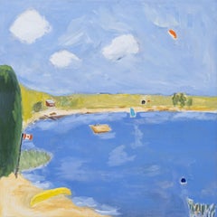 Rückkehr – leuchtende, farbenfrohe, minimalistische, abstrakte Landschaft, Acryl auf Leinwand