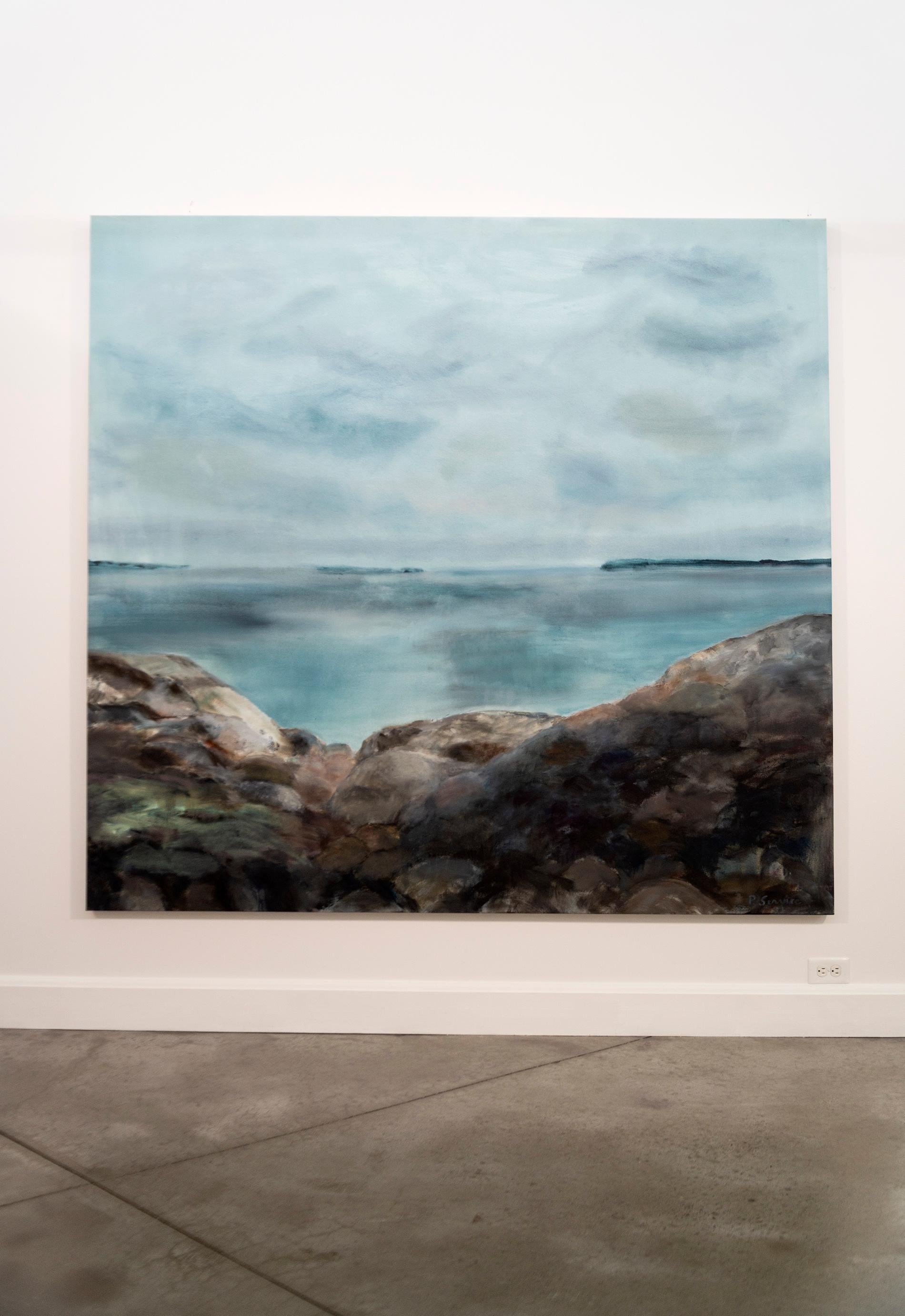 Rocks and Sky – große, beruhigende Küste, Landschaft, Acryl auf Leinwand (Zeitgenössisch), Painting, von Pat Service