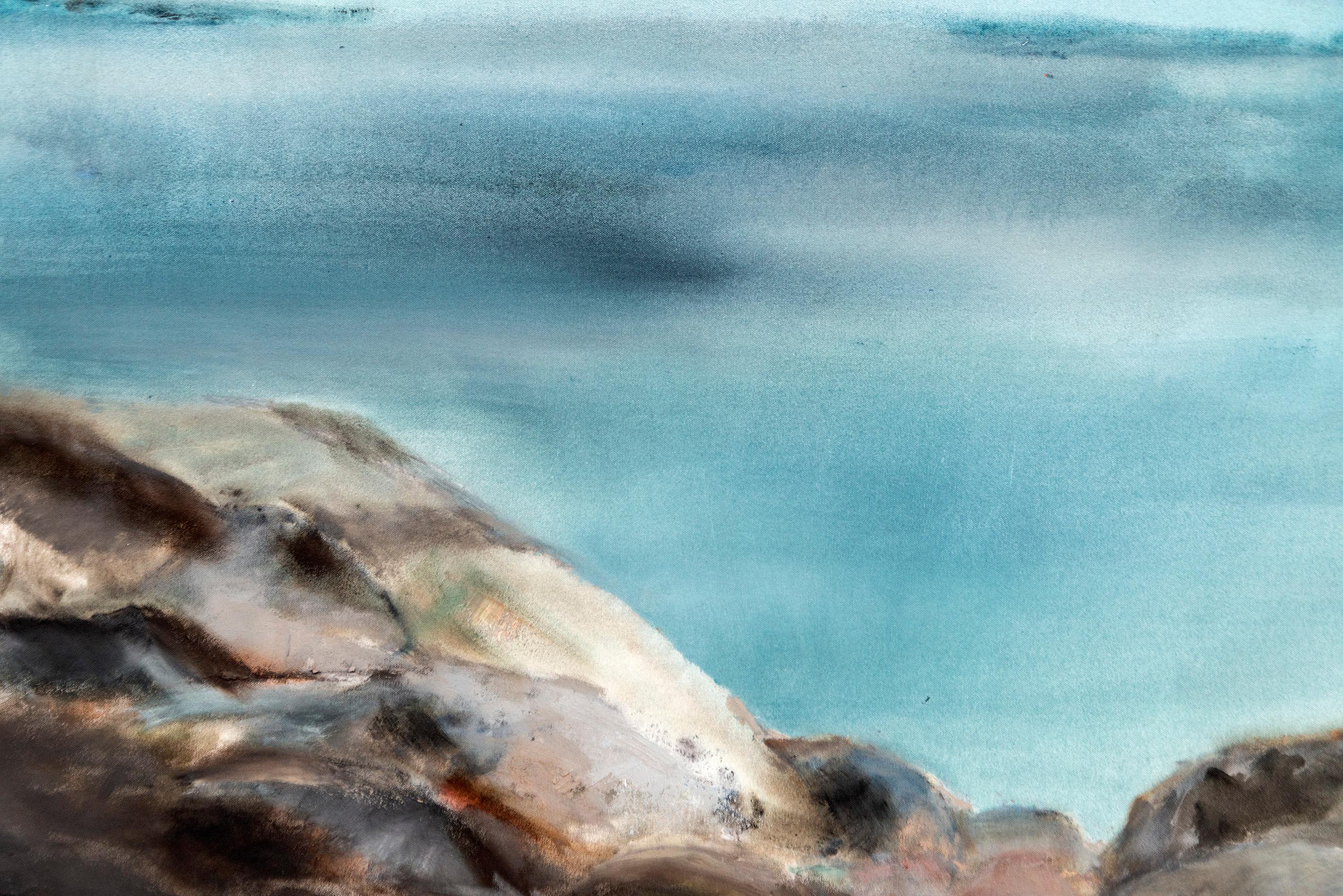 Rocks and Sky - large, calming, shoreline, landscape, acrylic on canvas For Sale 1