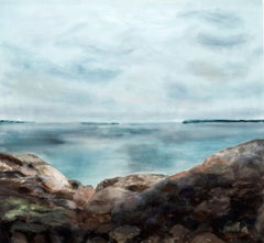 Rocks and Sky - large, calming, shoreline, landscape, acrylic on canvas