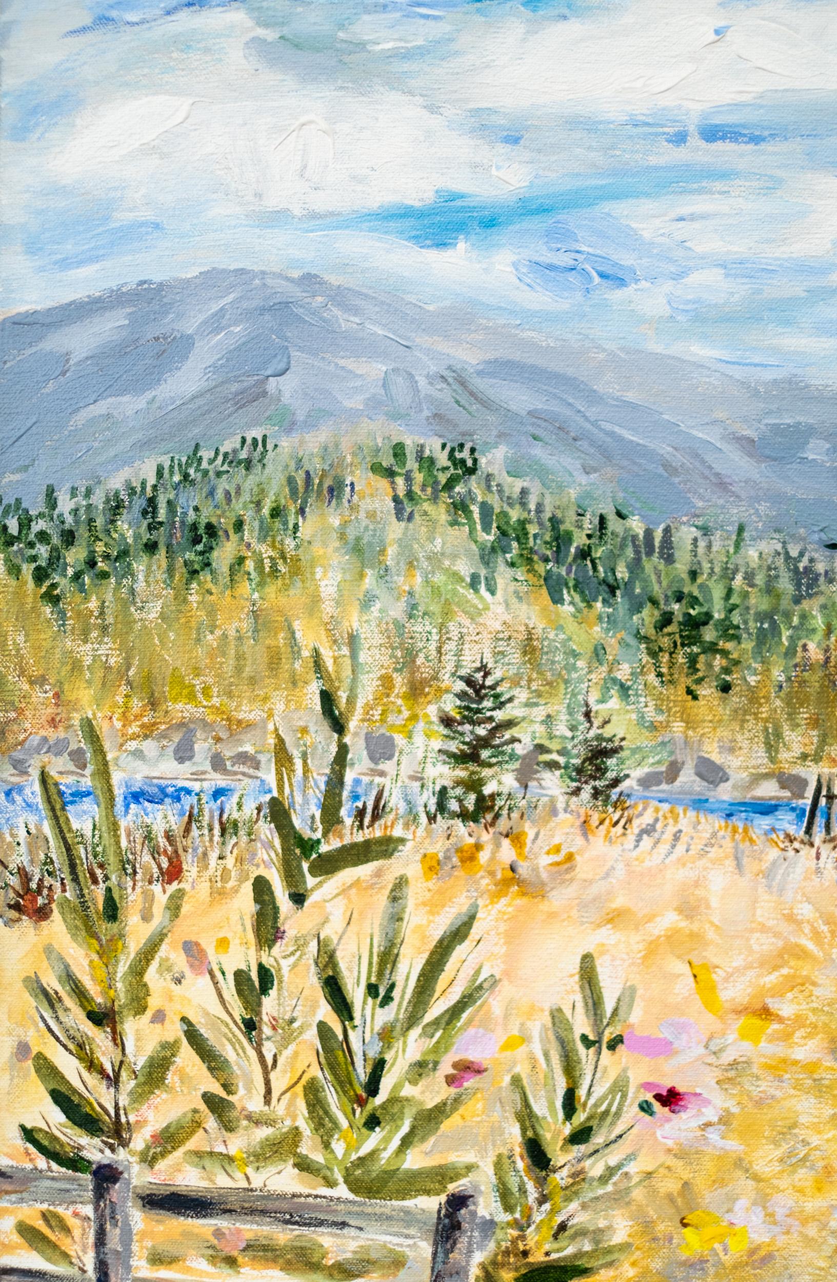 Small Surprise - contemporary, landscape, acrylic and charcoal on canvas For Sale 3