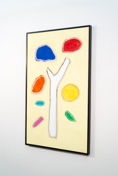 Souffle - bright, colorful, minimalist, abstracted tree, acrylic on canvas