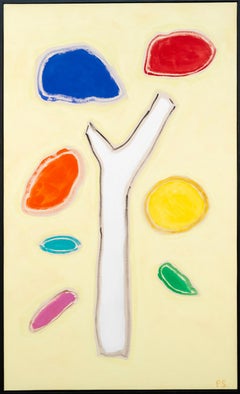 Pat Service - Souffle - bright, colorful, minimalist, abstracted tree, acrylic on canvas Souffle - bright, colorful, minimalist, abstracted tree, acrylic on canvas