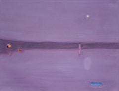 Still Lake - Dark Blush - Acrylic Painting, Minimalist Landscape, 2000s