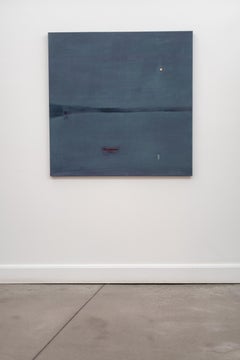 Still Lake - Pittura acrilica a tarda notte, paesaggio minimalista, anni 2010