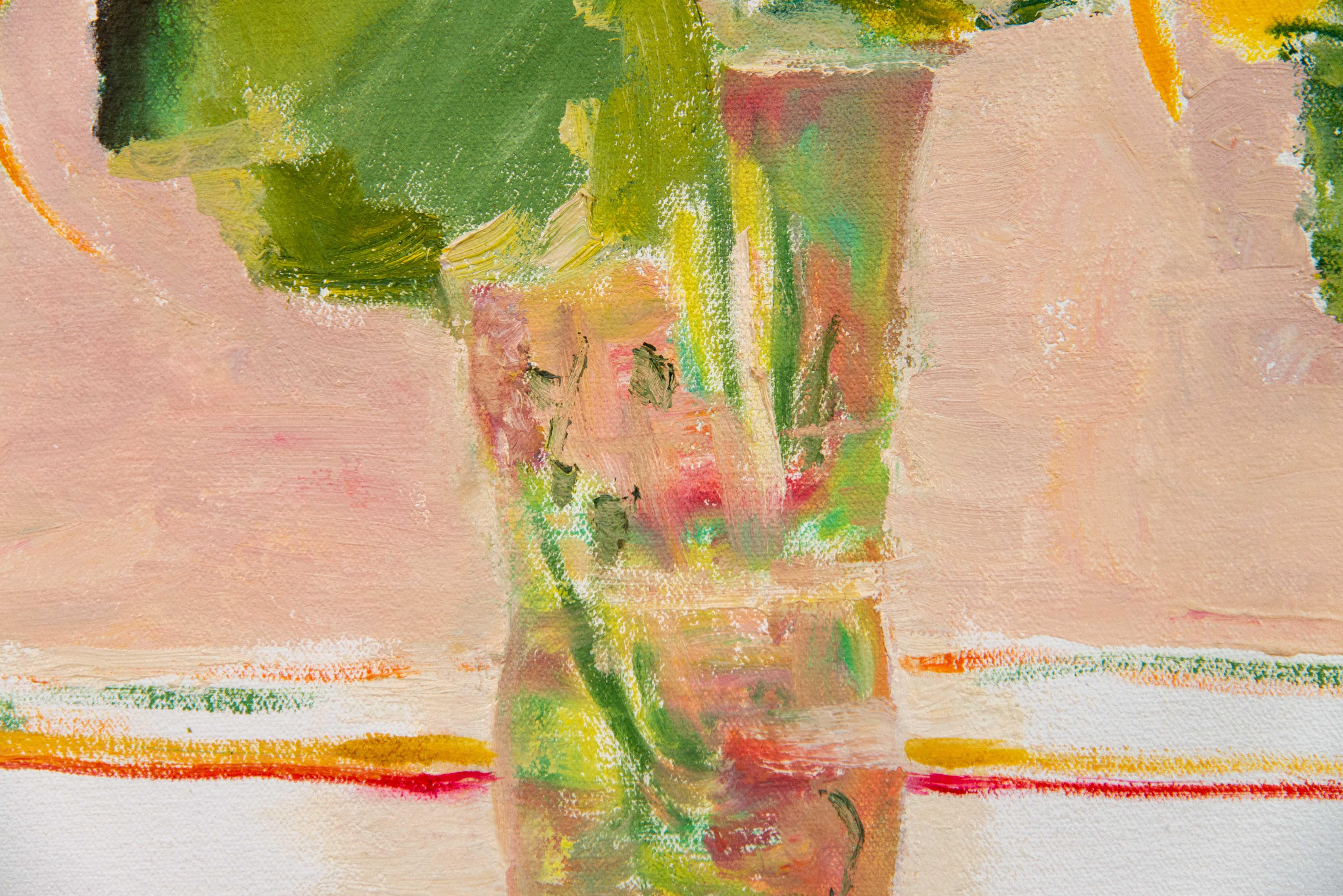 Summer Flowers - contemporary, floral still life, acrylic and oil on canvas For Sale 2