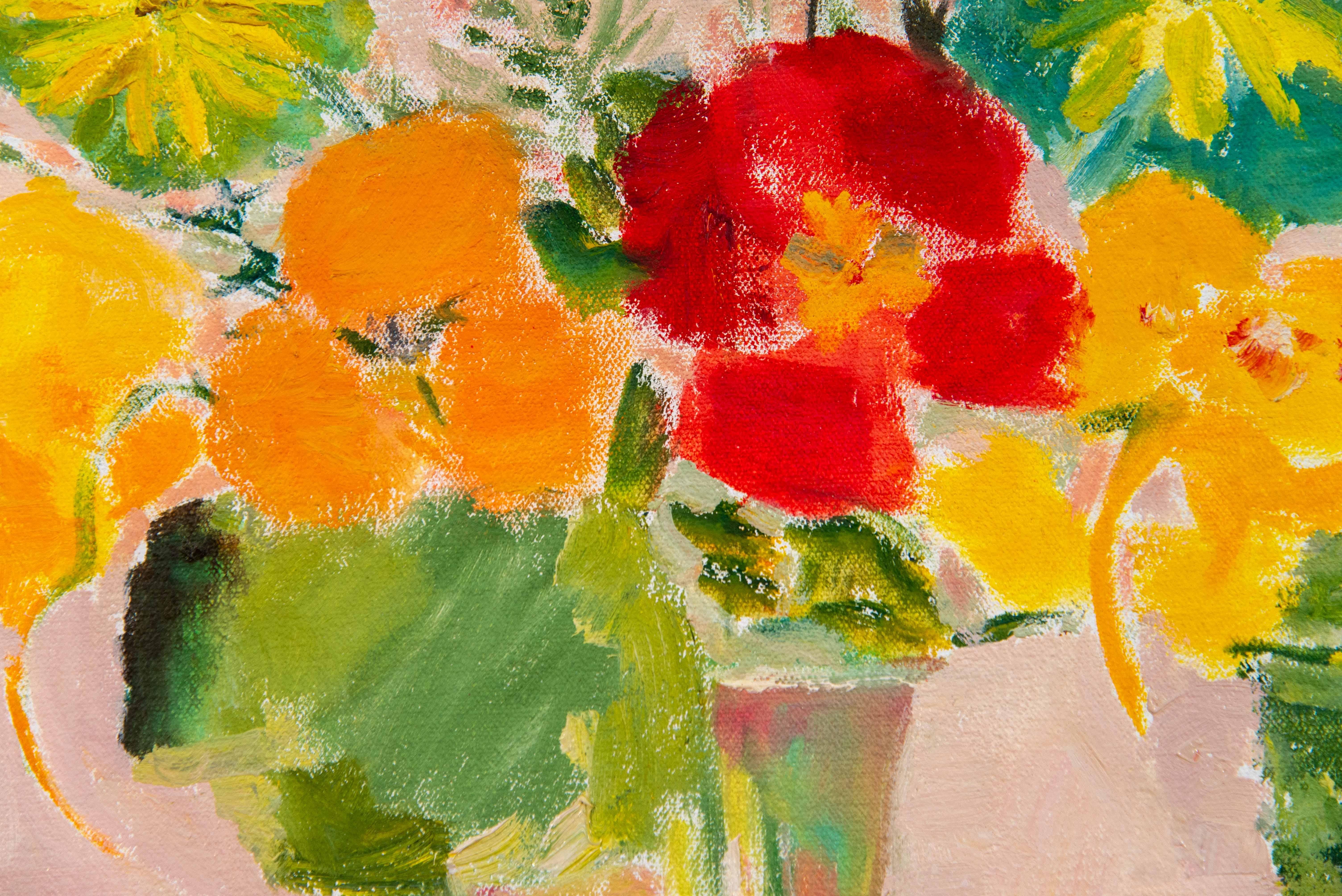 Summer Flowers - contemporary, floral still life, acrylic and oil on canvas For Sale 3