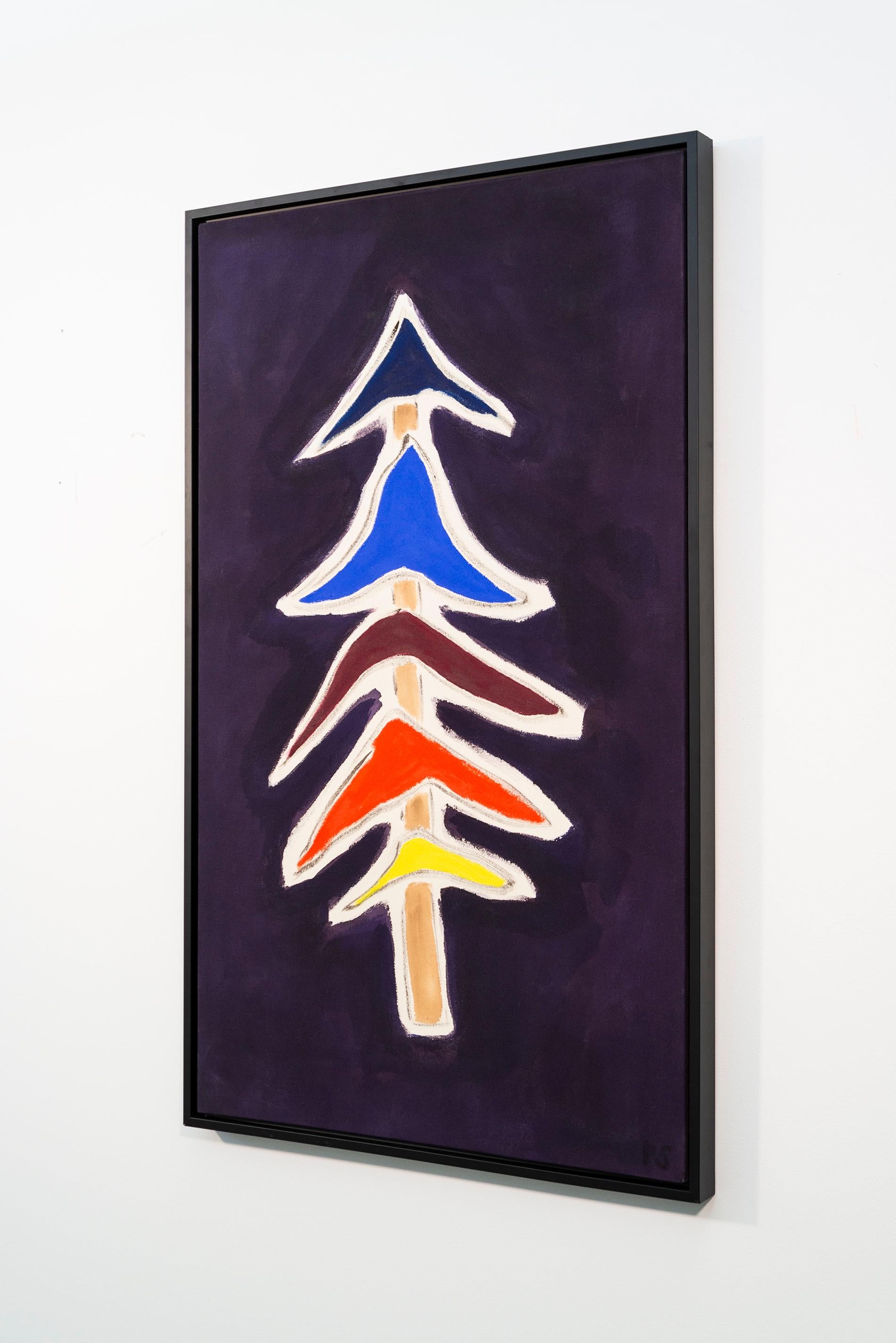 Top Hat - colorful, minimalist, abstracted tree, acrylic on canvas - Painting by Pat Service