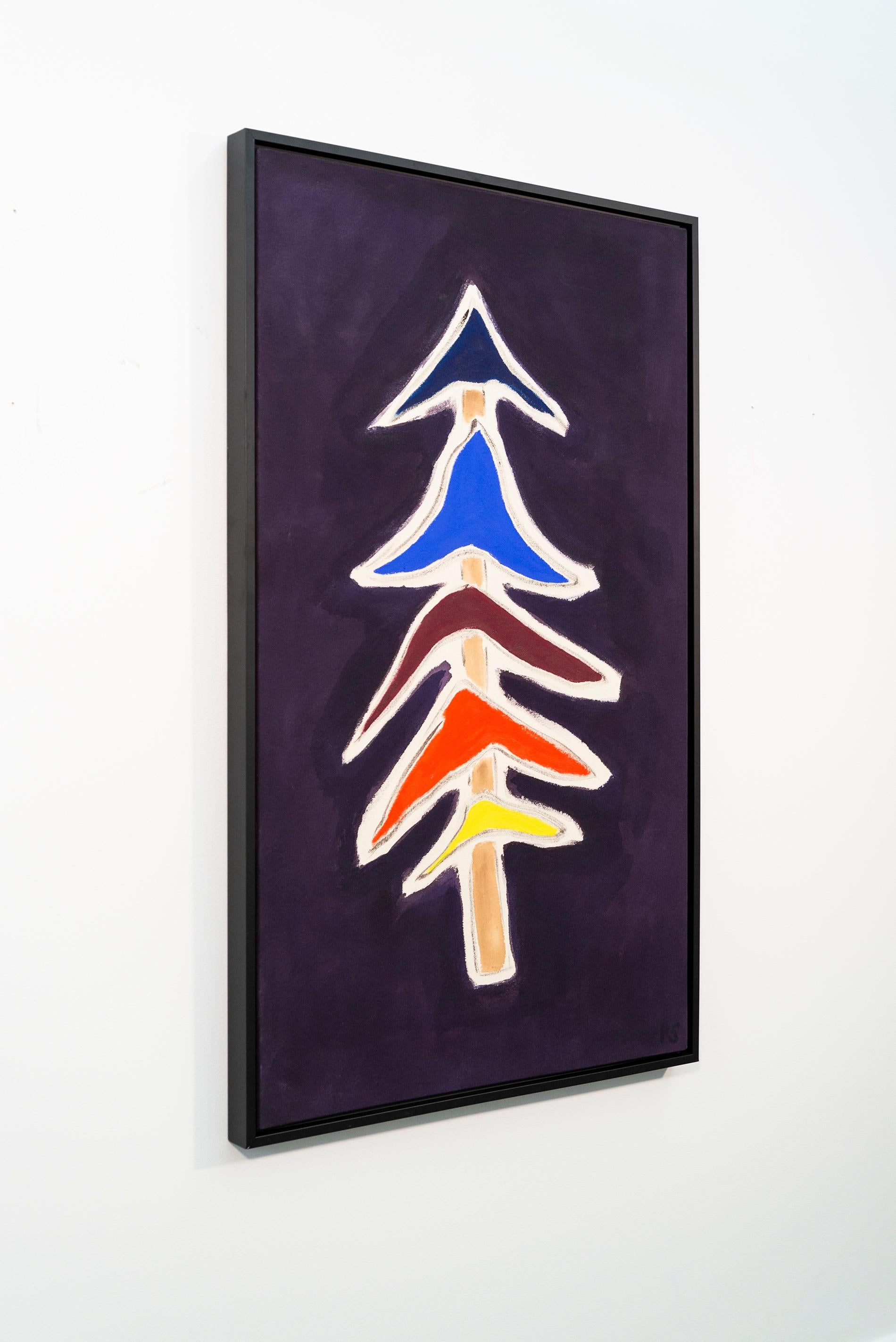 Top Hat - colorful, minimalist, abstracted tree, acrylic on canvas - Abstract Painting by Pat Service