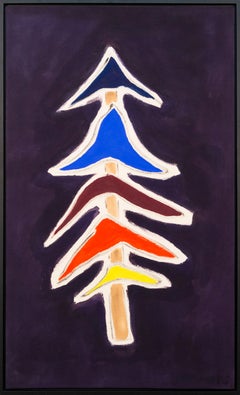 Top Hat – farbenfroher, minimalistischer, abstrakter Baum, Acryl auf Leinwand