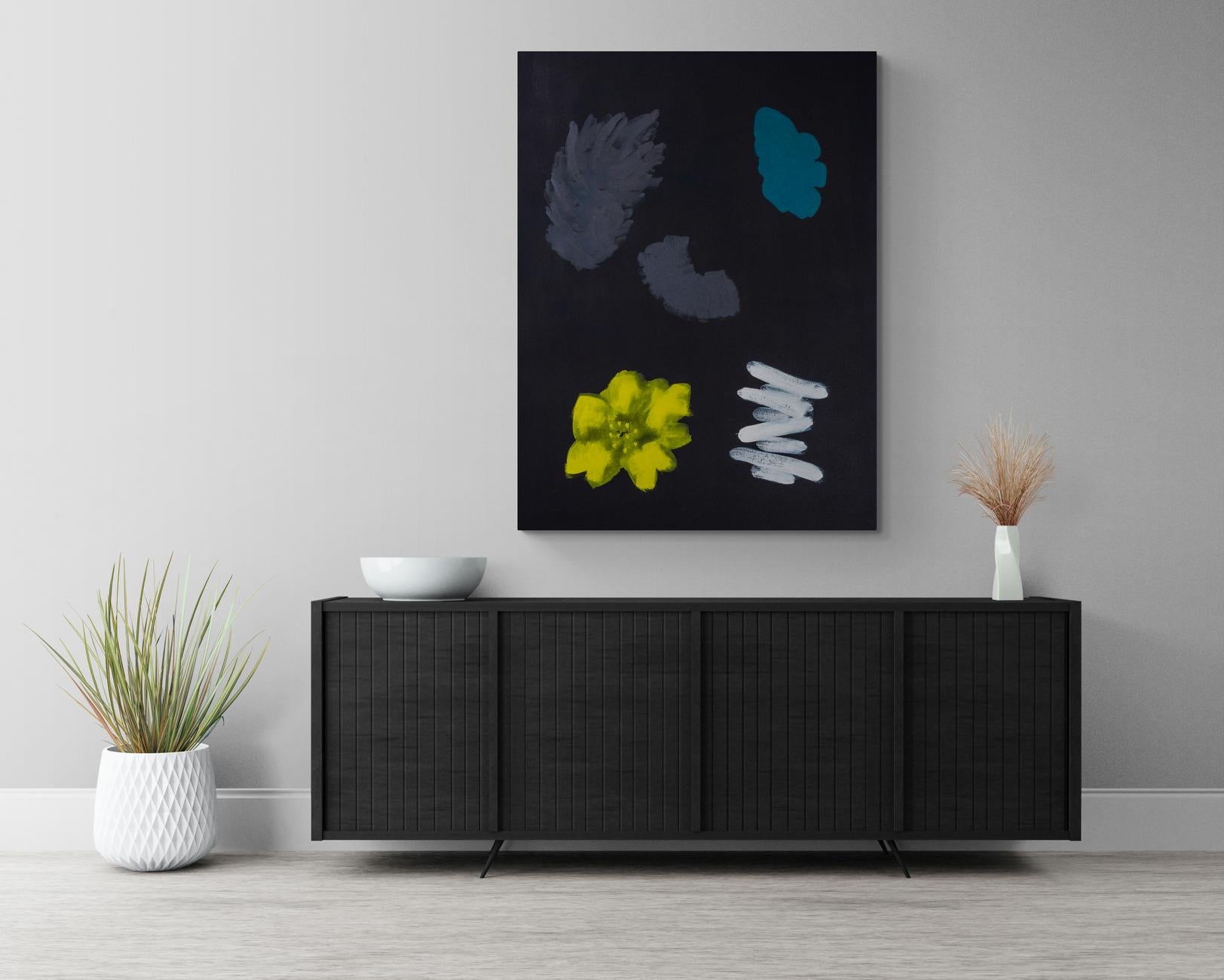 Tumbleweed - dark, expressive, minimalist, abstracted florals, acrylic on canvas For Sale 3