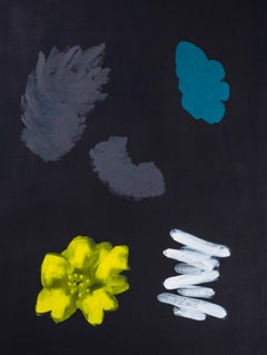 Tumbleweed - dunkel, ausdrucksstark, minimalistisch, abstrakte Blumen, Acryl auf Leinwand