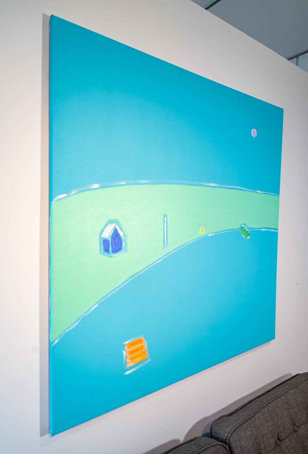 Turquoise Square - paysage coloré, expressif et abstrait, acrylique sur toile - Abstrait Painting par Pat Service