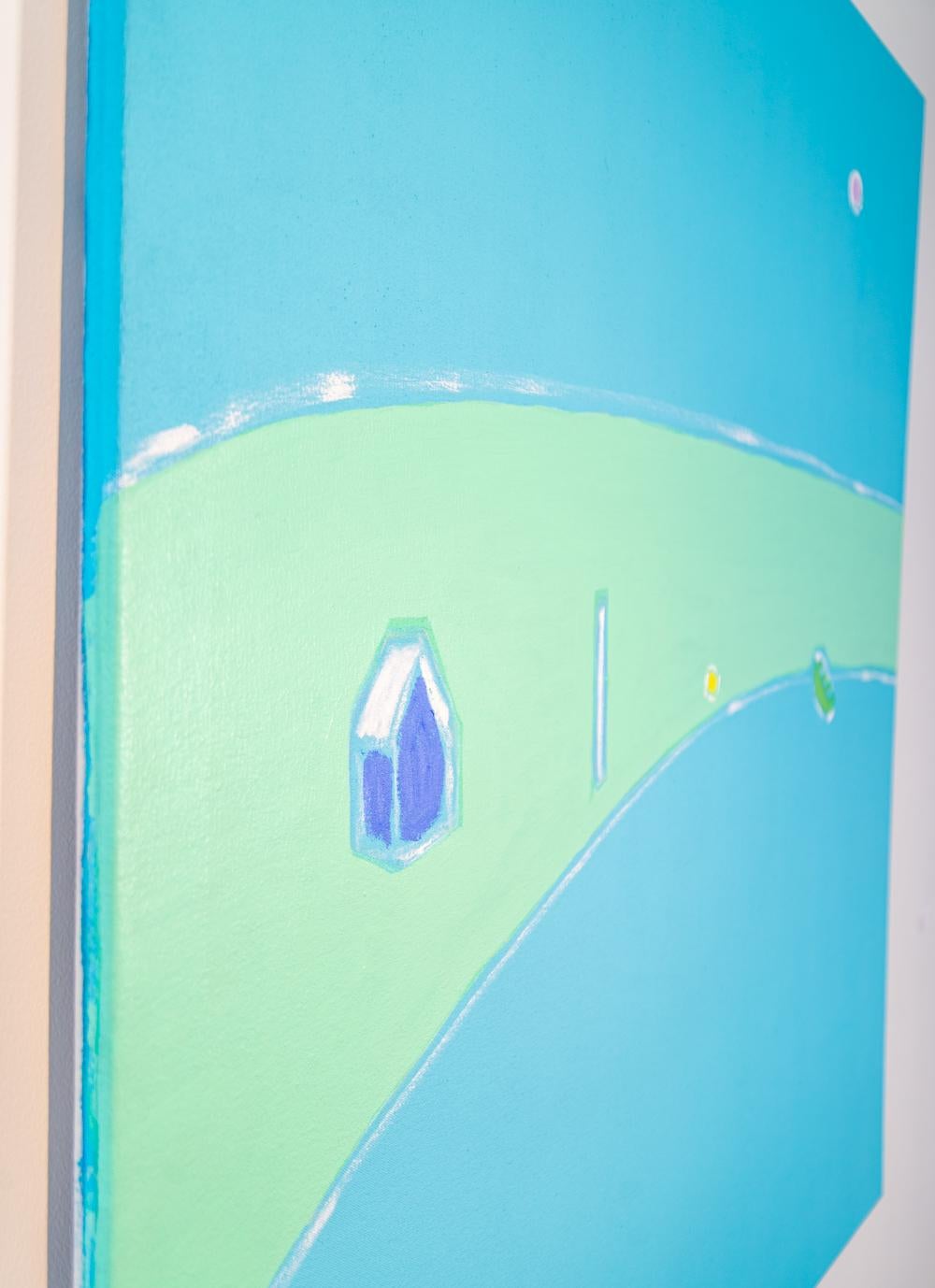 Turquoise Square - paysage coloré, expressif et abstrait, acrylique sur toile - Bleu Abstract Painting par Pat Service