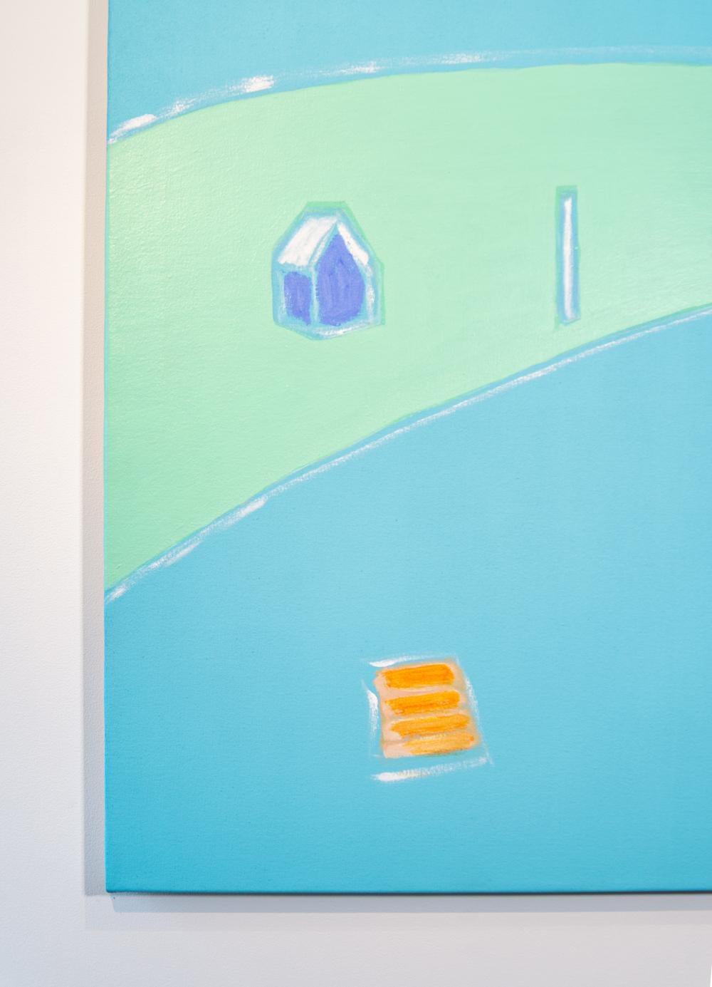 Turquoise Square - paysage coloré, expressif et abstrait, acrylique sur toile en vente 1