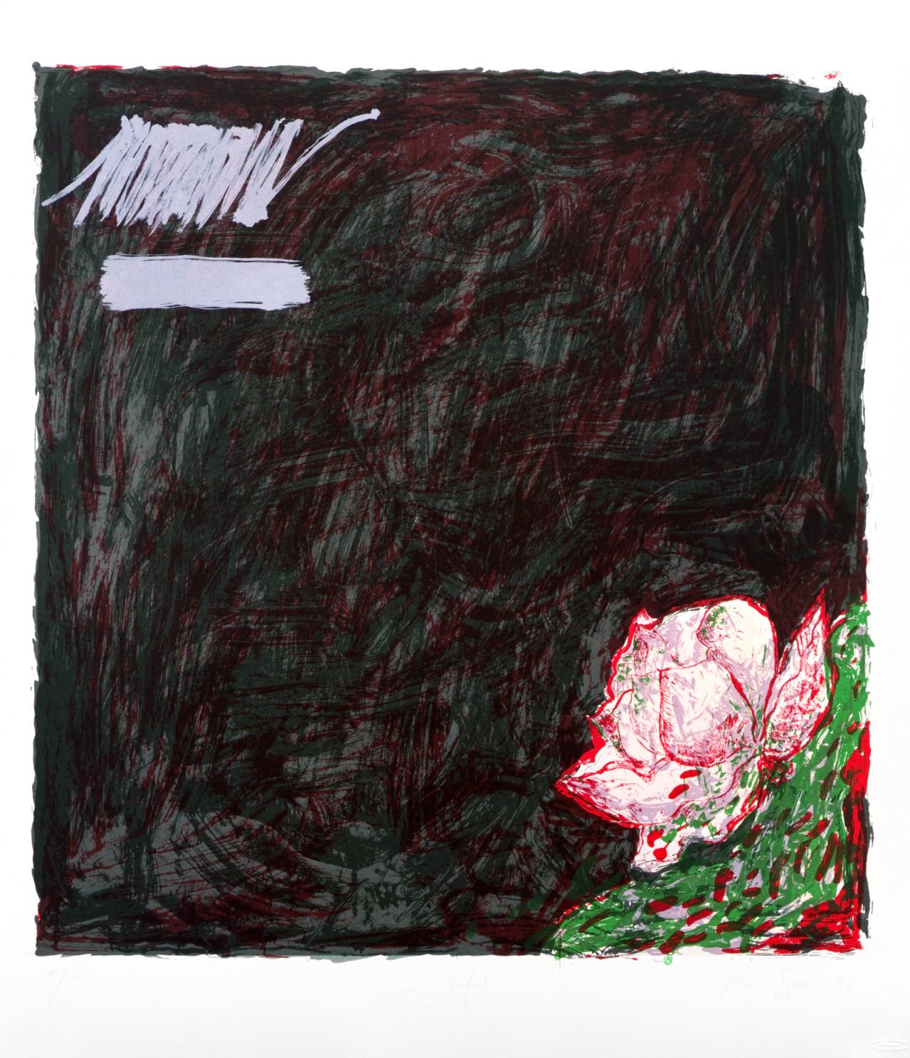 BREADFRUIT, 1983, screenprint on paper (A pink flower from a breadfruit tree) - Print by Pat Steir