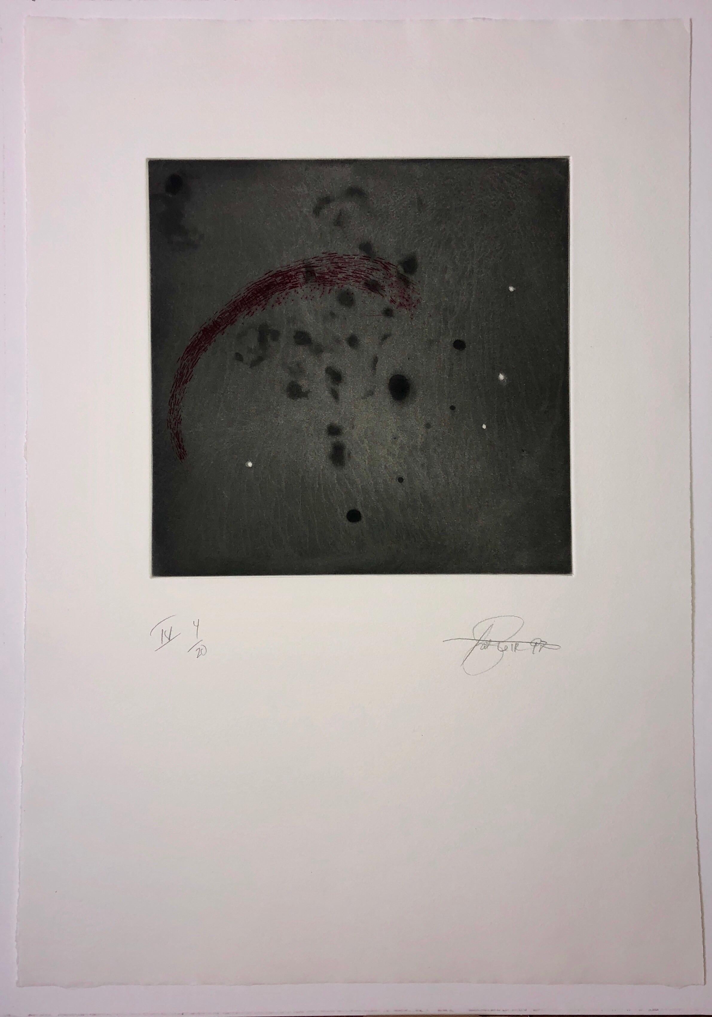 Comet, Outer Space Dark Series Aquatint Etching Color Abstract Expressionist 1