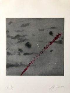 Vintage Comet, Outer Space Dark Series Aquatint Etching Color Abstract Expressionist 