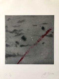 Comet, Outer Space Dark Series Aquatint Etching Color Abstract Expressionist 