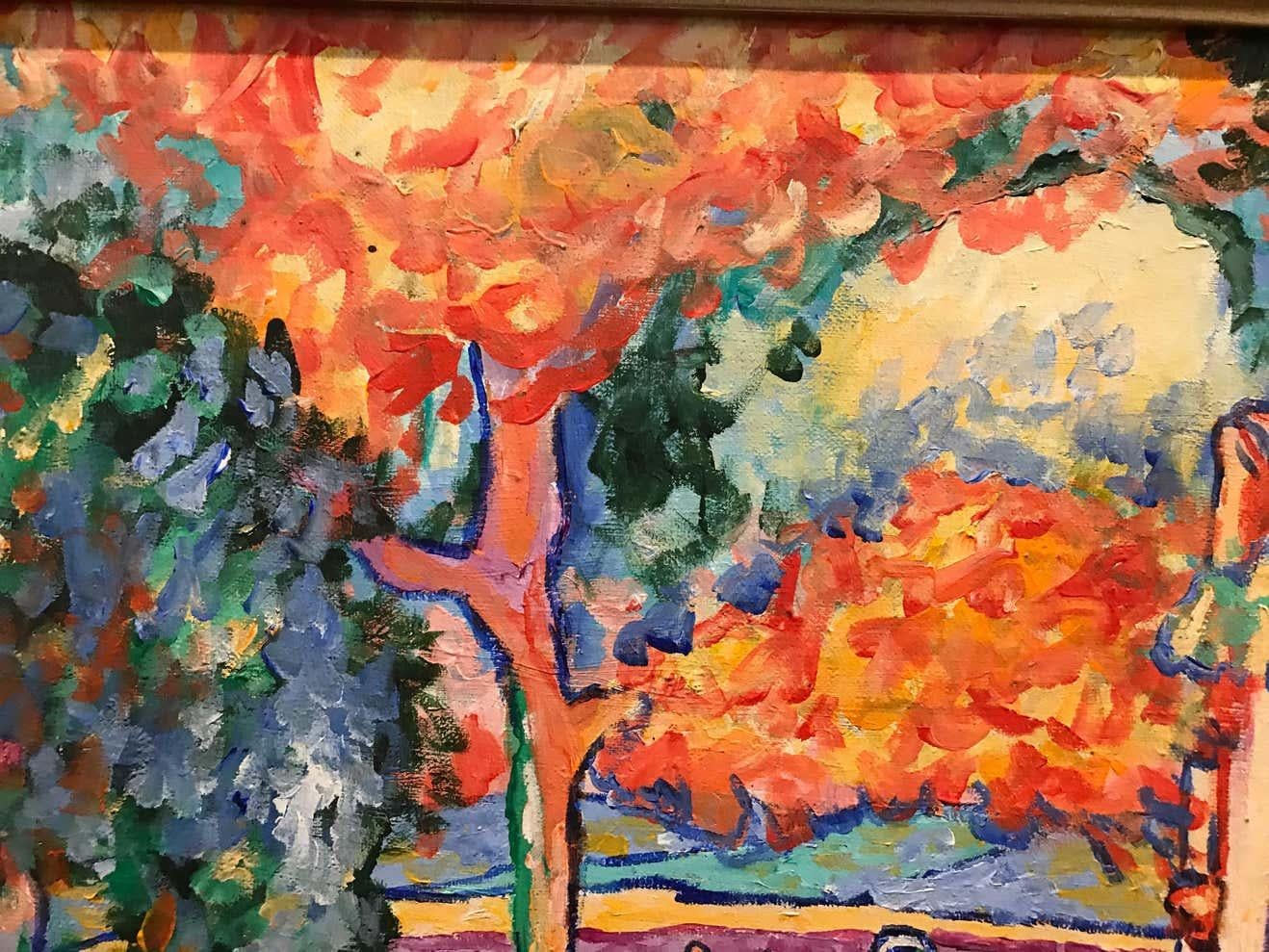 Pat Wilson was a French painter born in 1868 and she died in 1928.
She lived in France and part of her life in the Maghreb.
This painting shows perfectly the influence of the Fauvism art movement with its strong colors!