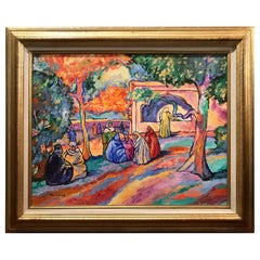"Pres de la Fontaine" Tunis Oil on Canvas by Pat F. Wilson