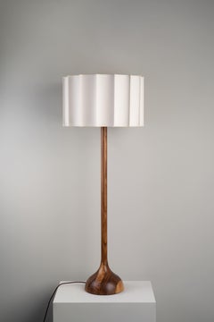 Vintage Organic Modern Floor Lamp Natural Wood Handmade Fluted Shade