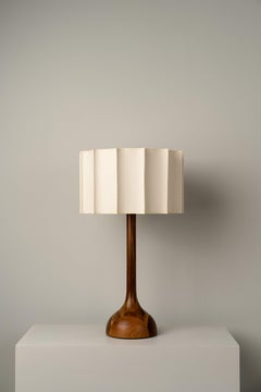 Organic Modern Medium Table Lamp Natural Wood Handmade Ivory Fluted Shade