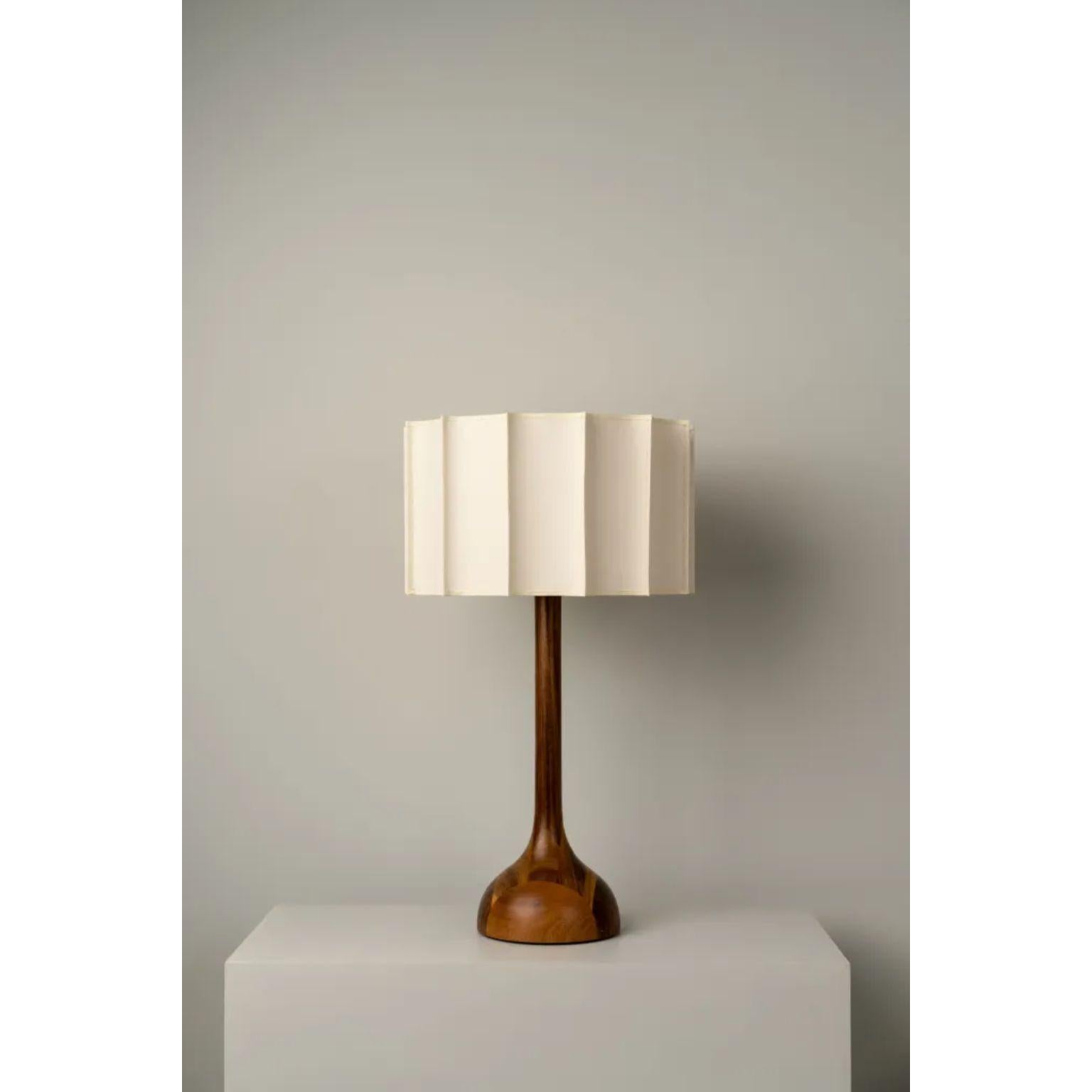 Pata De Elefante Medium Table Lamp by Isabel Moncada
Dimensions: Ø 53.5 x H 91 cm.
Materials: Turned parota wood base and fabric-lined lampshade with fiberglass and polystyrene.

Named Pata de Elefante –Elephant‘s Foot– for the prominent shape at