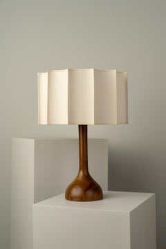 Organic Modern Small Table Lamp Natural Wood Handmade Ivory Fluted Shade