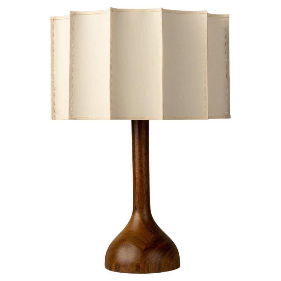 Organic Modern Small Table Lamp Natural Wood Handmade Fluted Shade For Sale
