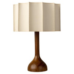 Pata de Elefante Table Lamp S w/Turned Parota Wood, Fluted Linen Shade, Made MX