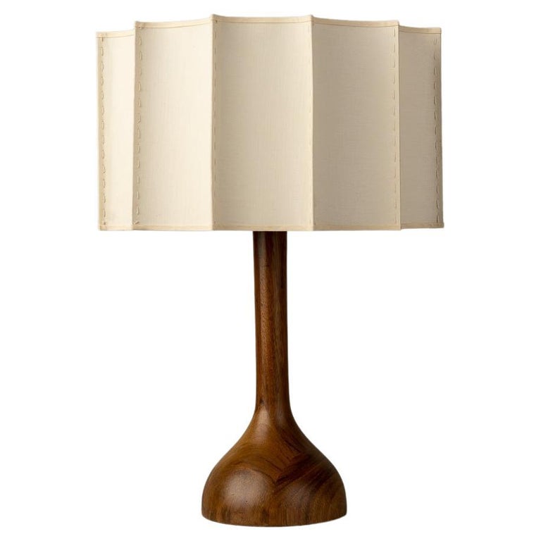 Organic Modern Small Table Lamp Natural Wood Handmade Ivory Fluted 