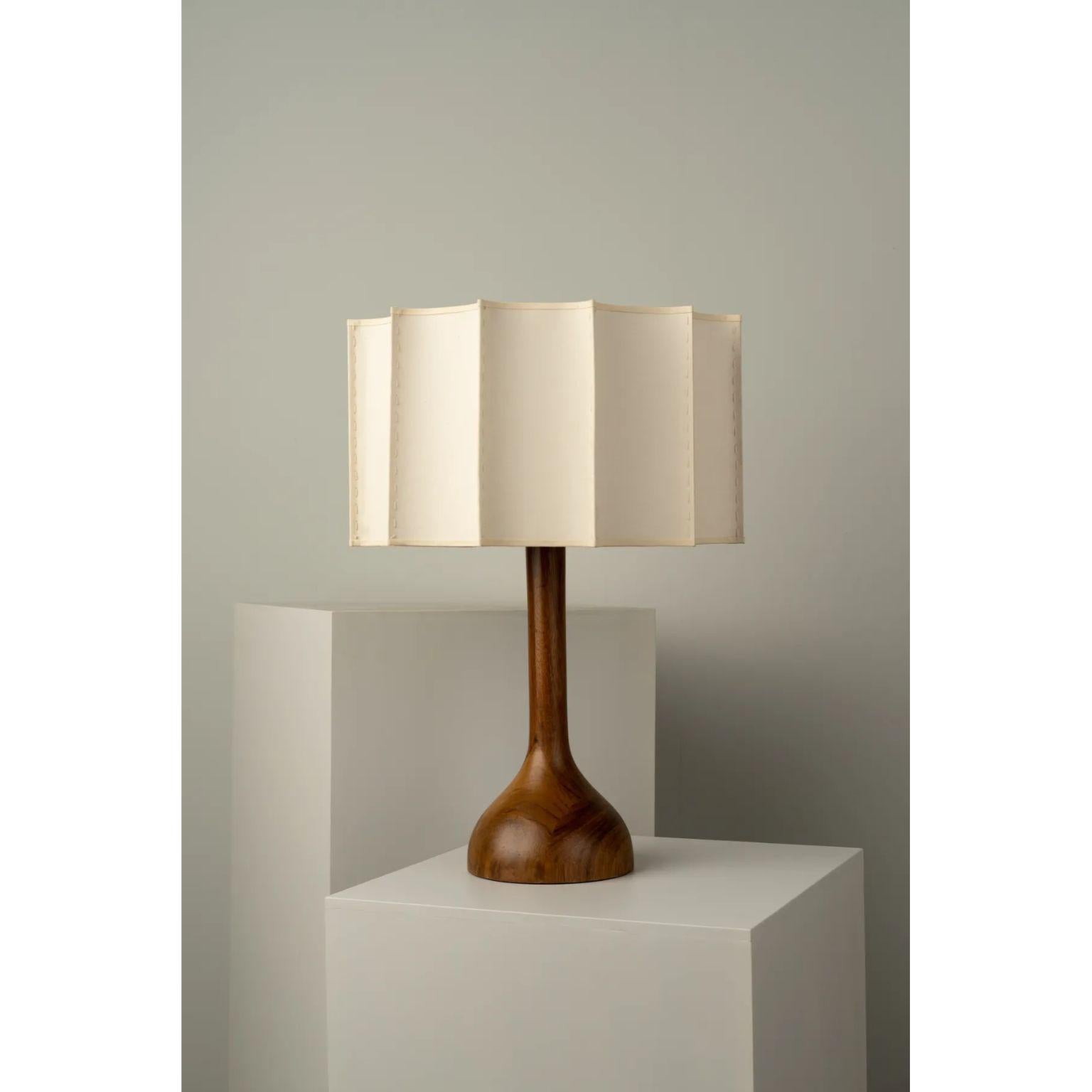Pata De Elefante Small Table Lamp by Isabel Moncada
Dimensions: Ø 48.5 x H 74 cm.
Materials: Turned parota wood base and fabric-lined lampshade with fiberglass and polystyrene.

Named Pata de Elefante –Elephant‘s Foot– for the prominent shape at its