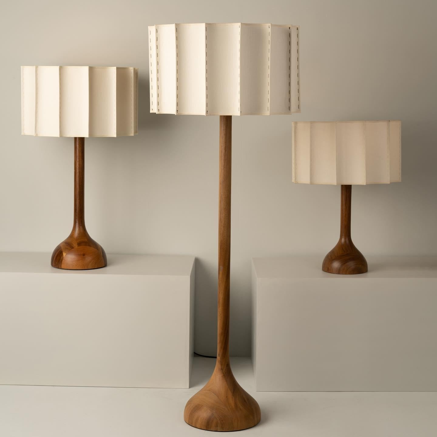 Mexican Small Elephant Leg Parota Wood Lamp with Fabric Shade by Isabel Moncada For Sale