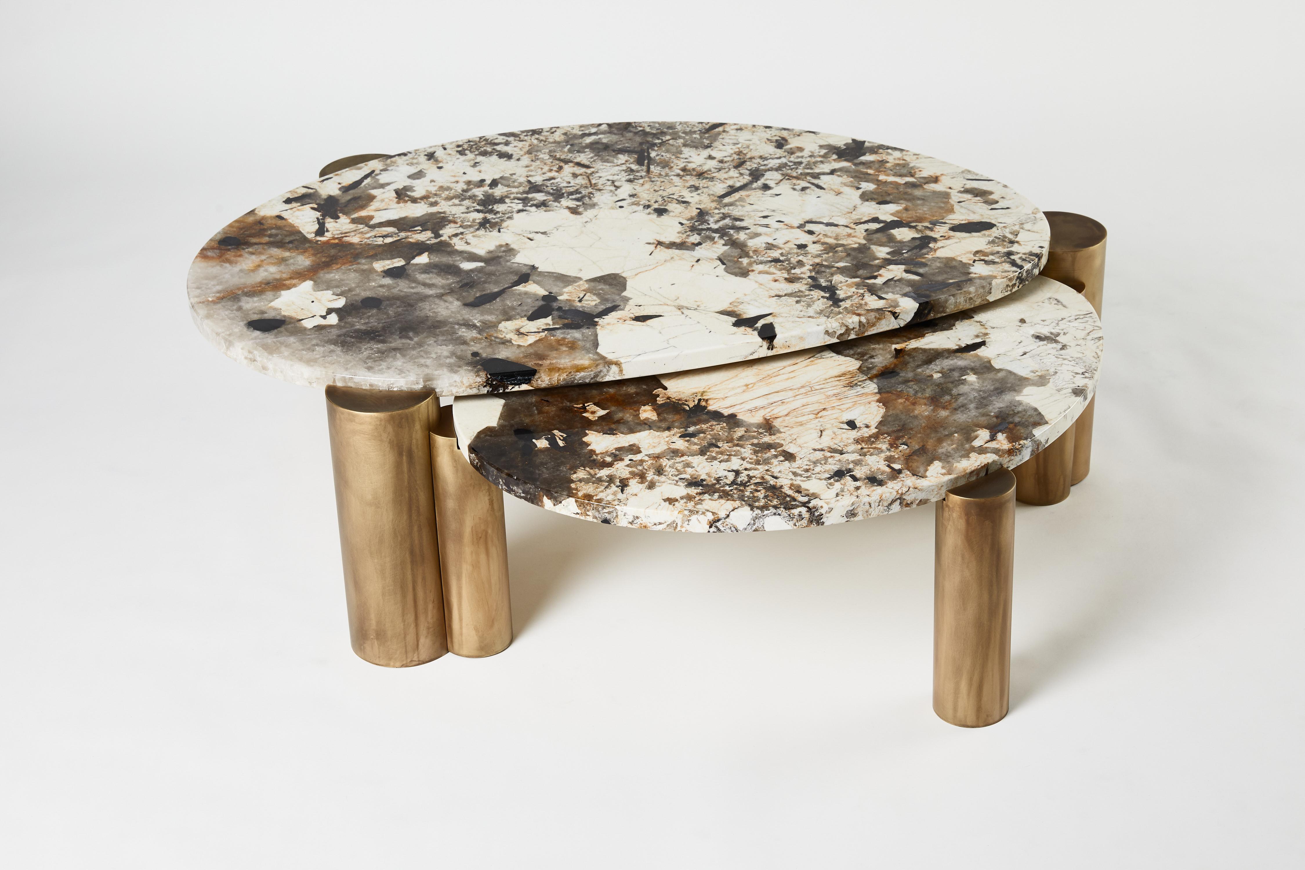 Patagonia Xenolith table by Ben Barber Studio
Dimensions: 137.3 x 119.4 x 40.65 cm 
 54” x 47” x 16 1/2”
Materials: Patagonia granite, patinated brass, steel

Custom stones and leg finishing available.
Custom sizing made to order.


Ben