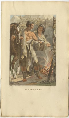 Patagonians of Southern Argentina – Antique Hand-Colored Print c.1805
