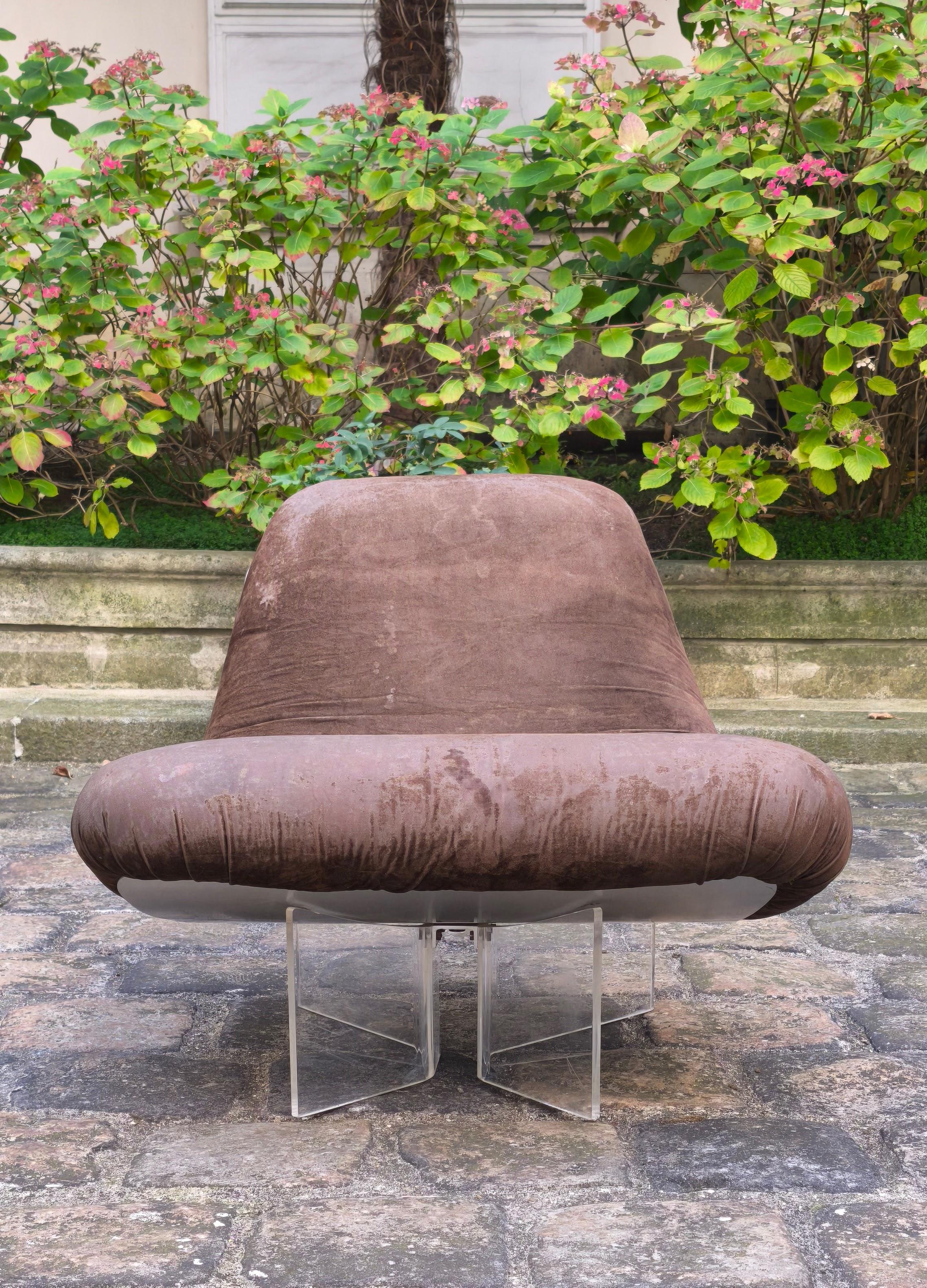Patate armchair in altuglas, aluminum and fabric by Pierre Vandel - 70 s, France For Sale 2