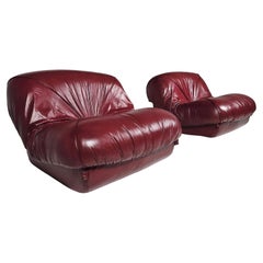 Patate lounge chairs in burgundy leather by Airborne International, 1970s