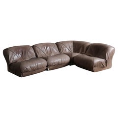 Patate modular sofa in original light brown leather for Airborne France 1970s