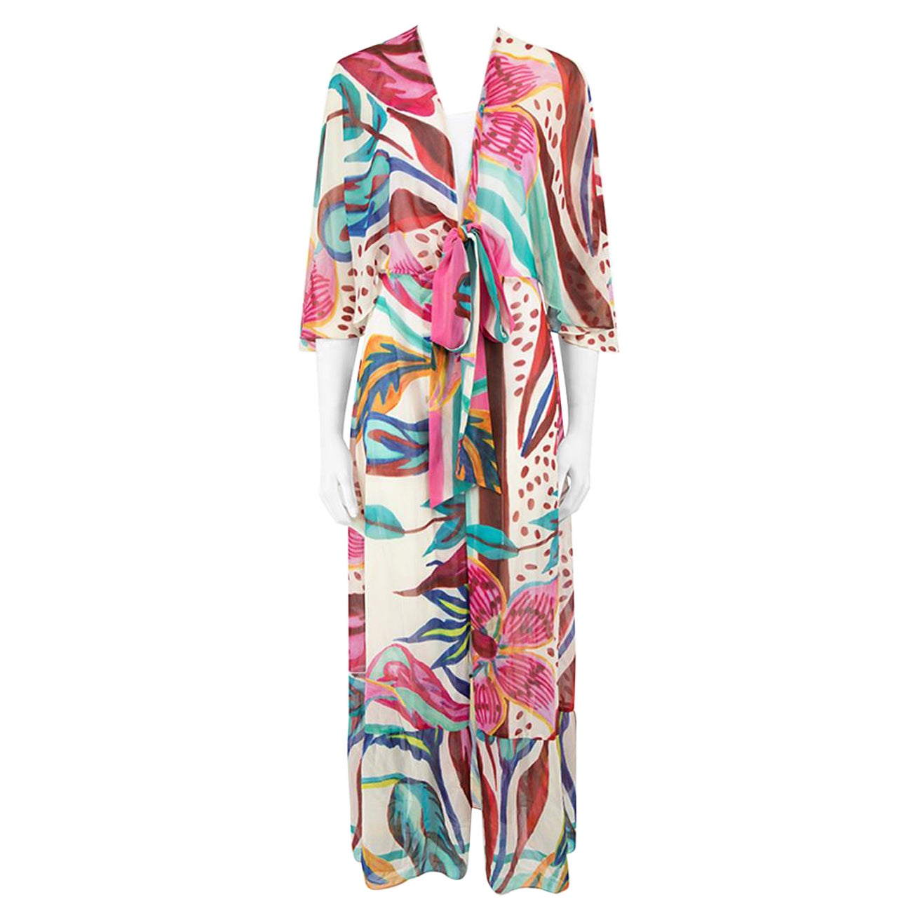 PatBO Abstract Print Sheer Maxi Cover Up Dress Size S