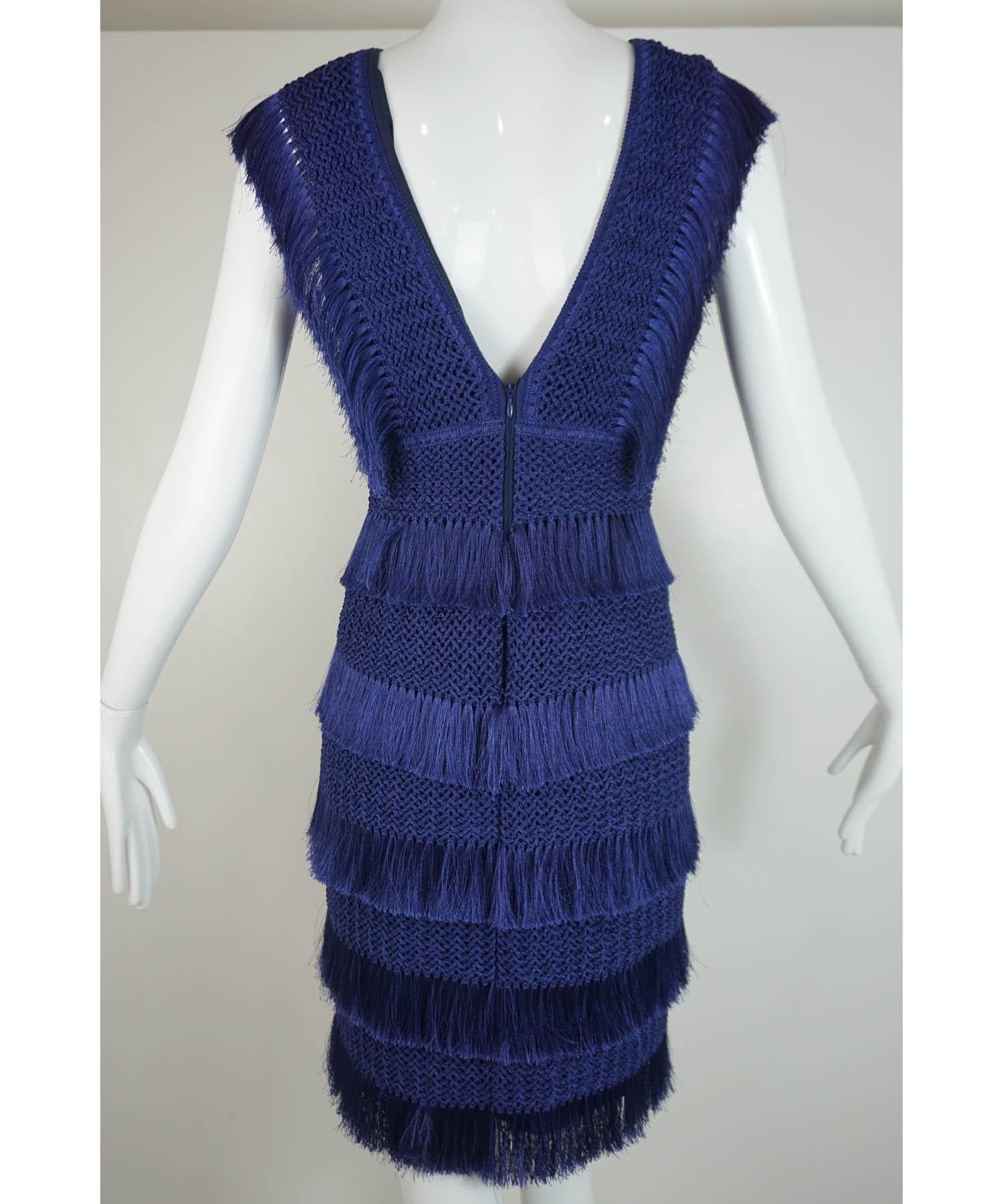Women's or Men's PatBo Crochet Fringe V Neck Mini Dress Sz 6 For Sale