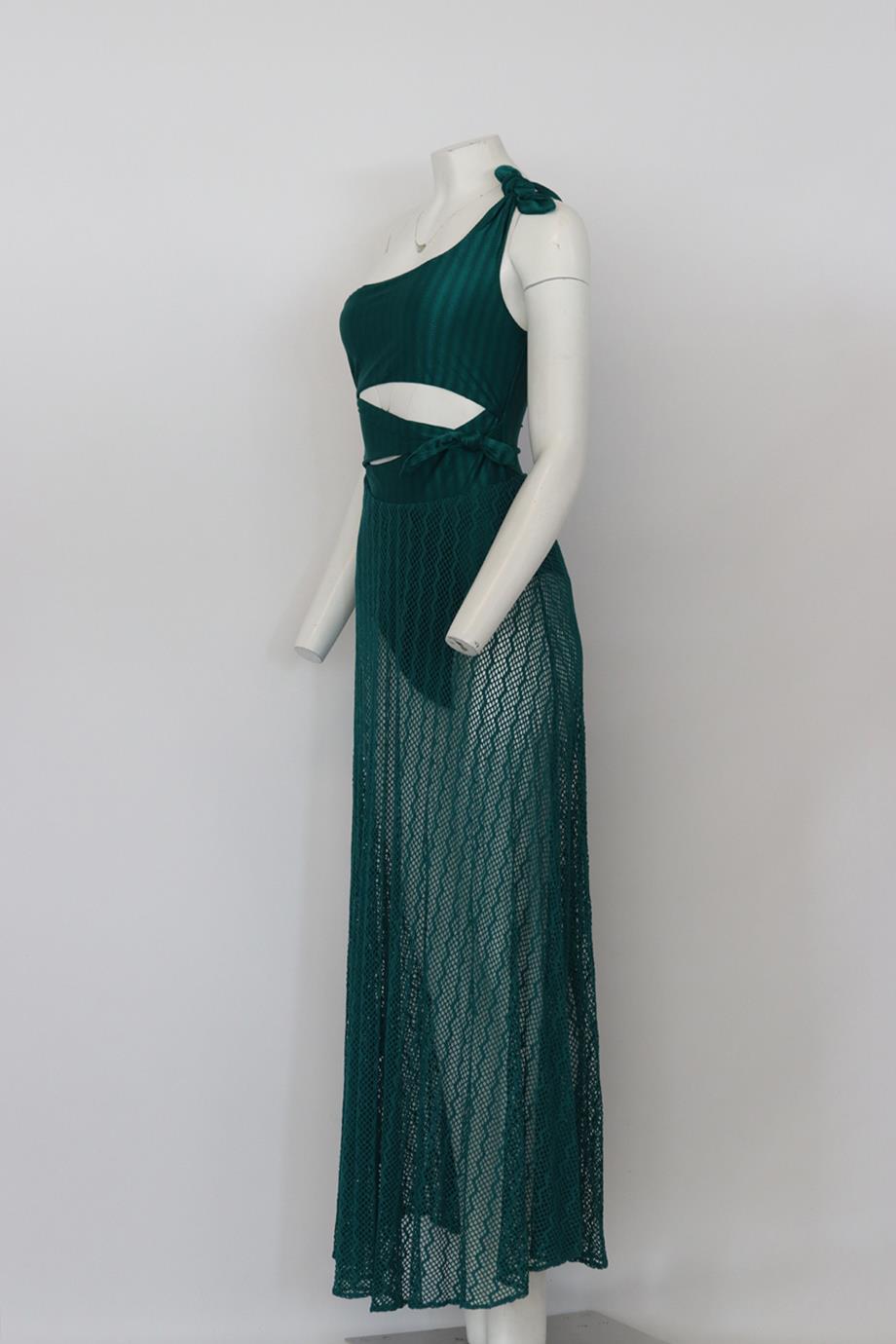 Patbo One Shoulder Stretch Jersey And Crochet Knit Maxi Dress Small In Excellent Condition In London, GB