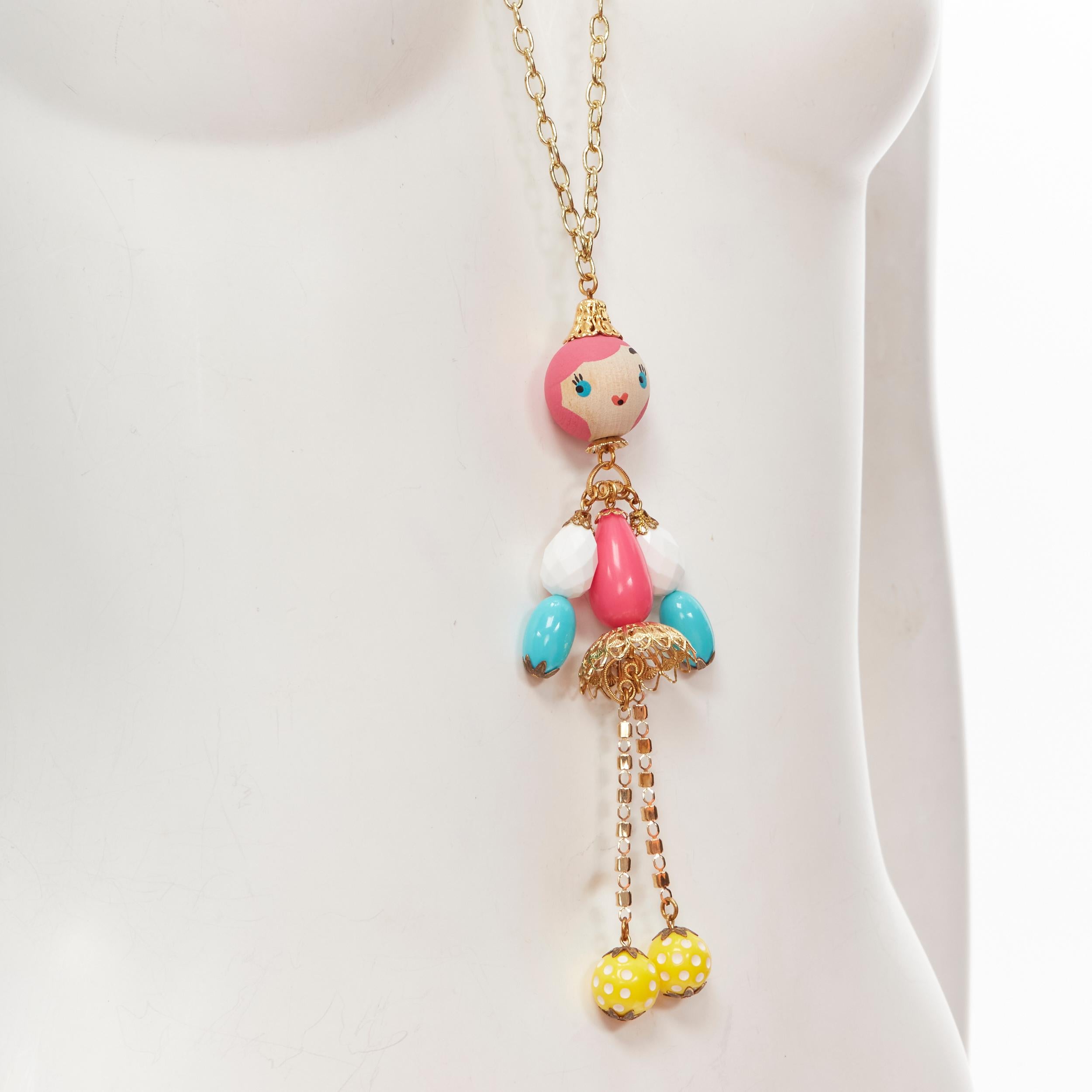 PATCH NYC colourful wood puppet doll charm necklace
Reference: ANWU/A00294
Brand: Patch NYC
Material: Wood, Plastic, Metal
Color: Multicolour
Pattern: Abstract
Closure: Lobster Clasp
Extra Details: Brand logo metal tag.

CONDITION:
Condition: Very